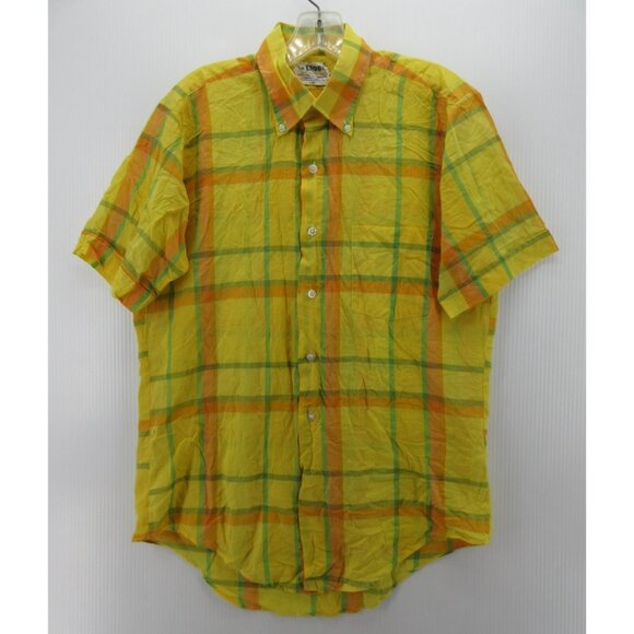 VINTAGE Topps Shirt Medium Sanforized 60s 70s Mod Button Up Plaid * - Picture 1 of 10